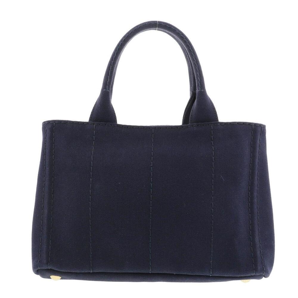 PRADA Canapa Handbag Navy Blue Tote - Picture 4 of 6